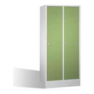 C+P Umkleidespind Classic auf Sockel 2 Abteile Front Resedagrün Korpus Lichtgrau