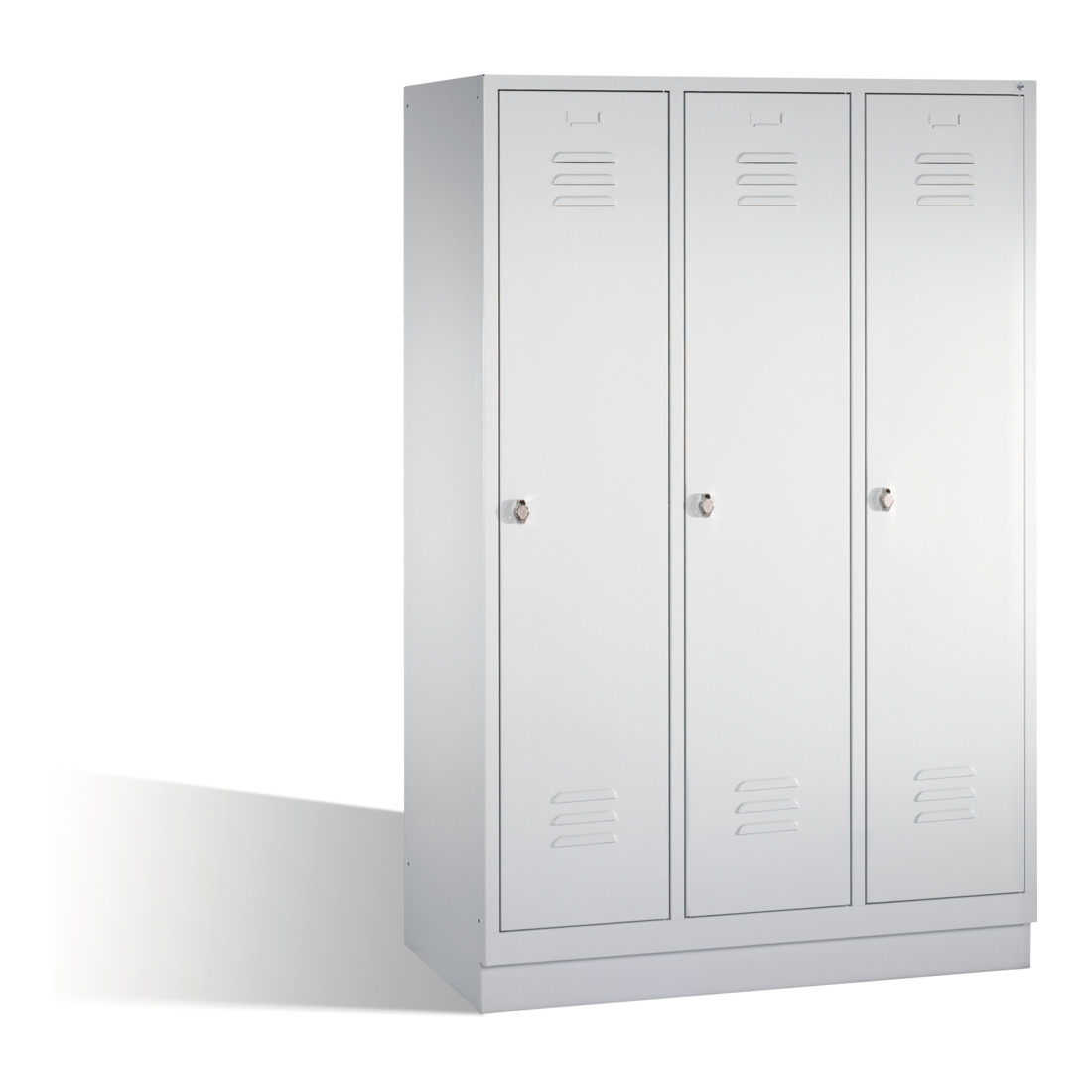 C+P Umkleidespind Classic auf Sockel, 3 Abteile, H1800xB1200xT500mm Front Lichtgrau Korpus Lichtgrau