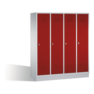 C+P Umkleidespind Classic auf Sockel 4 Abteile Front Rubinrot Korpus Lichtgrau