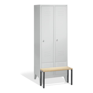 C+P Umkleidespind Classic mit Sitzbank, 2 Abteile, H1850xB810xT500/815mm Front Lichtgrau Korpus Lichtgrau