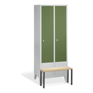 C+P Umkleidespind Classic mit Sitzbank 2 Abteile Front Resedagrün Korpus Lichtgrau