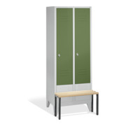 C+P Umkleidespind Classic mit Sitzbank 2 Abteile Front Resedagrün Korpus Lichtgrau