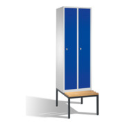C+P Umkleidespind Classic mit Sitzbank 2 Abteile Front Enzianblau Korpus Lichtgrau