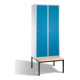 C+P Umkleidespind Classic mit Sitzbank 2 Abteile Front Lichtblau Korpus Lichtgrau-1