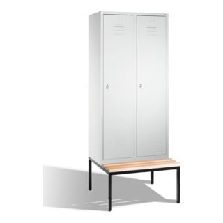 C+P Umkleidespind Classic mit Sitzbank 2 Abteile Front Lichtgrau Korpus Lichtgrau