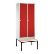C+P Umkleidespind Classic auf Sockel 4 Abteile Front Rubinrot Korpus Lichtgrau