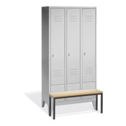 C+P Umkleidespind Classic mit Sitzbank 3 Abteile Front Lichtgrau Korpus Lichtgrau-1