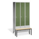 C+P Umkleidespind Classic mit Sitzbank 3 Abteile Front Resedagrün Korpus Lichtgrau-1