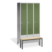 C+P Umkleidespind Classic mit Sitzbank 3 Abteile Front Resedagrün Korpus Lichtgrau-1