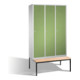 C+P Umkleidespind Classic mit Sitzbank 3 Abteile Front Resedagrün Korpus Lichtgrau-1