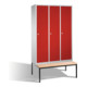 C+P Umkleidespind Classic mit Sitzbank 3 Abteile Front Rubinrot Korpus Lichtgrau-1