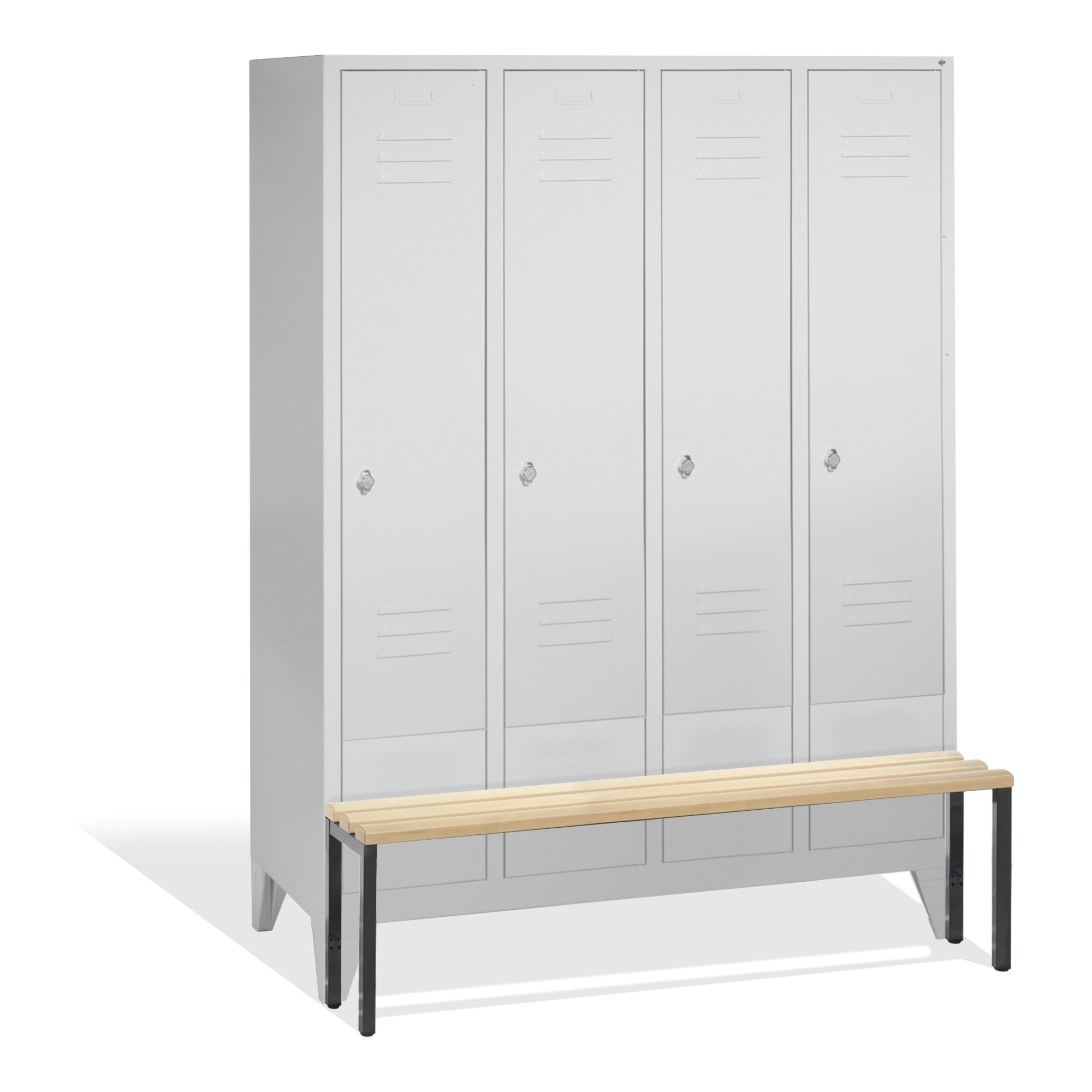 C+P Umkleidespind Classic mit Sitzbank, 4 Abteile, H1850xB1590xT500/815mm Front Lichtgrau Korpus Lichtgrau ; C + P Möbelsysteme