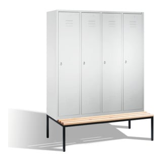 C+P Umkleidespind Classic mit Sitzbank, 4 Abteile, H2090xB1590xT500/815mm Front Lichtgrau Korpus Lichtgrau