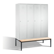 C+P Umkleidespind Classic mit Sitzbank 4 Abteile Front Lichtgrau Korpus Lichtgrau