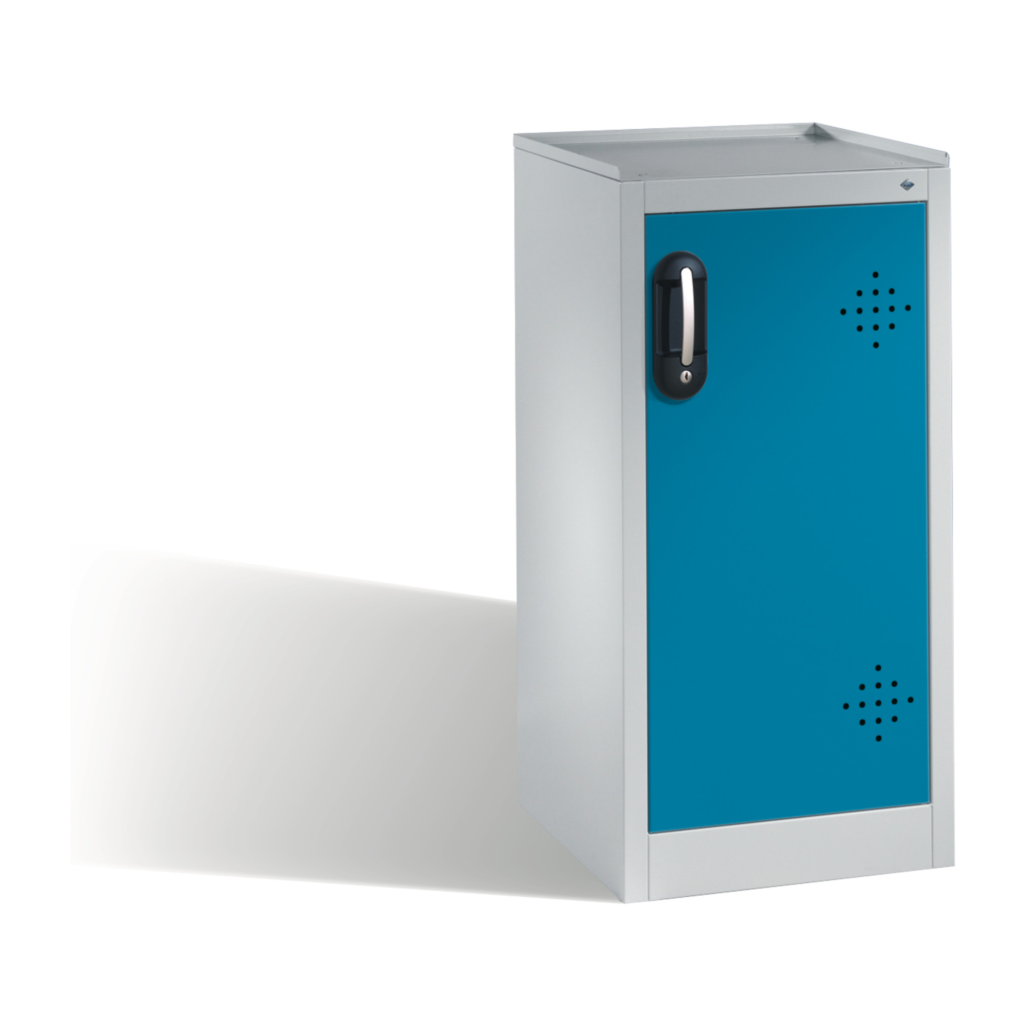 C+P Umwelt-Beistellschrank mit Drehtür, 2 Polyethylen-Wannen, H1020xB500xT500mm Front Lichtblau Korpus Lichtgrau ; C + P Möbelsysteme