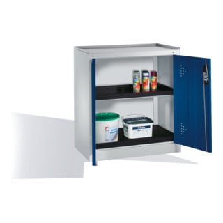 C+P Umwelt-Beistellschrank mit Drehtüren, 2 Polyethylen-Wannen, H1020xB930xT500mm Front Enzianblau Korpus Lichtgrau