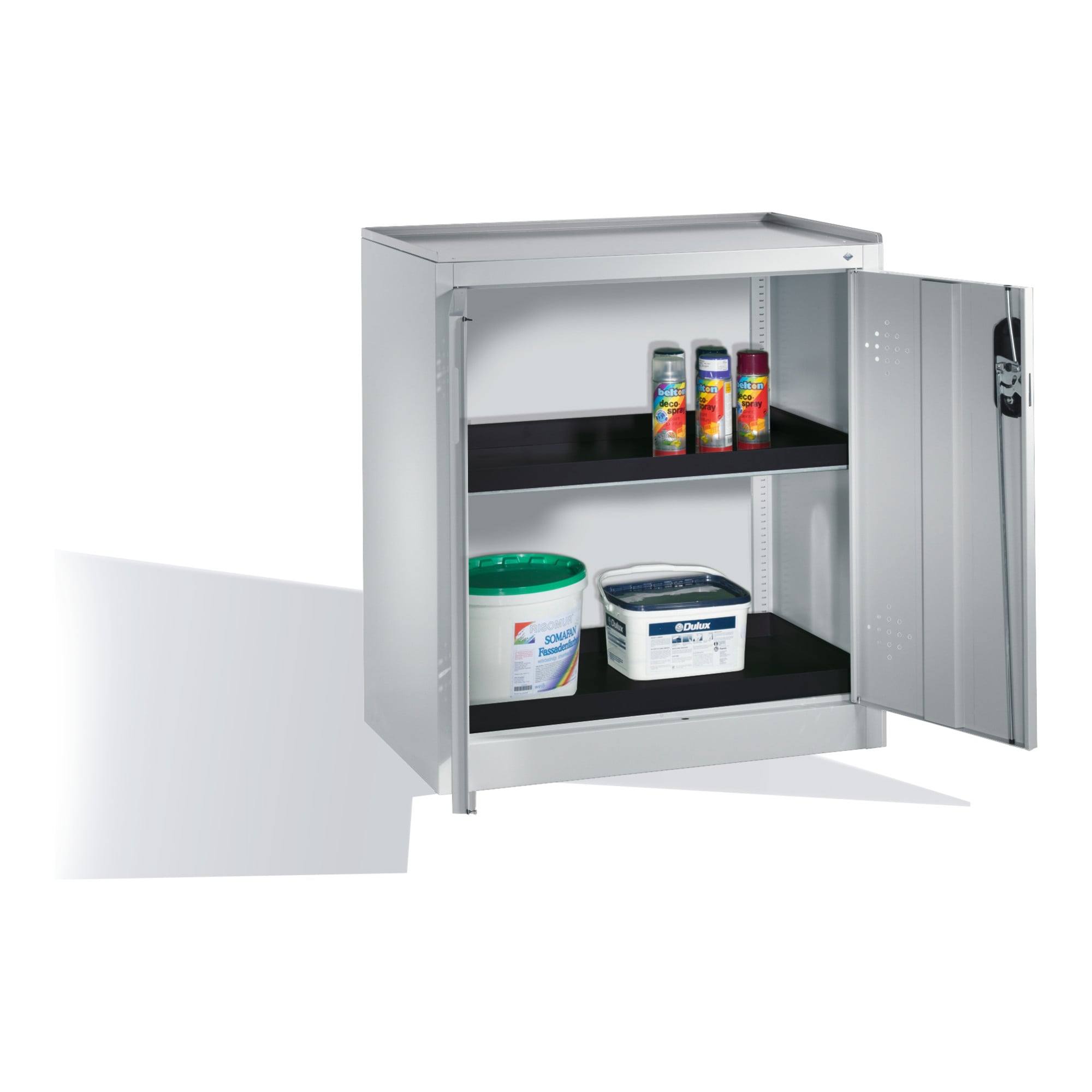 C+P Umwelt-Beistellschrank mit Drehtüren, 2 Polyethylen-Wannen, H1020xB930xT500mm Front Lichtgrau Korpus Lichtgrau ; C + P Möbelsysteme