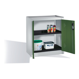 C+P Umwelt-Beistellschrank mit Drehtüren, 2 Polyethylen-Wannen, H1020xB930xT500mm Front Resedagrün Korpus Lichtgrau