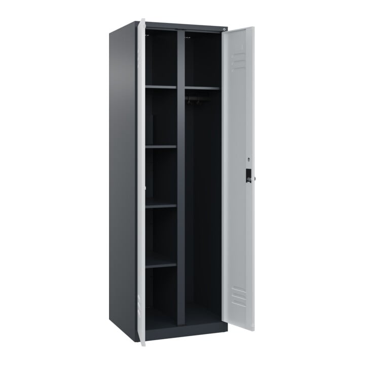 C+P Wäsche-/Garderobenspind Classic PLUS, 2 Abteile, 1850x600x500mm, 7016/7016 Verschluss Sicherheits-Drehriegel Front RAL 7016 Anthrazitgrau