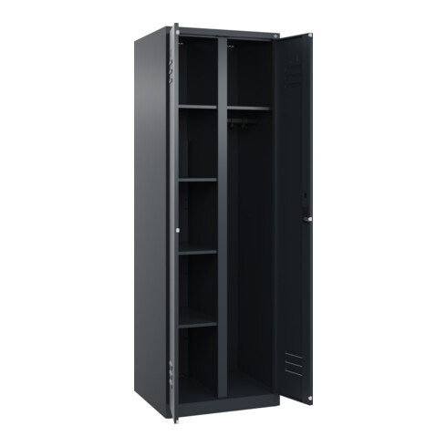 C+P Wäsche-/Garderobenspind Classic PLUS, 2 Abteile, 1850x600x500mm, 7016/7016 Verschluss Zylinderschloss Front RAL 7016 Anthrazitgrau