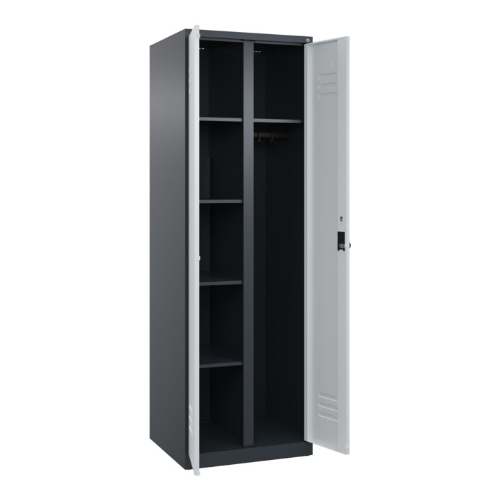 C+P Wäsche-/Garderobenspind Classic PLUS, 2 Abteile, 1850x600x500mm, 7016/7035 Verschluss Sicherheits-Drehriegel Front RAL 7035 Lichtgrau