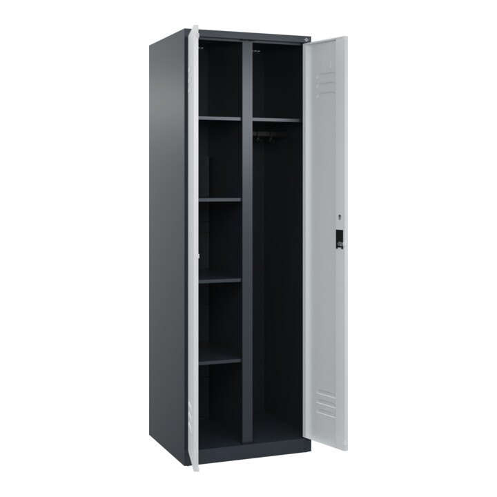 C+P Wäsche-/Garderobenspind Classic PLUS, 2 Abteile, 1850x600x500mm, 7016/7035 Verschluss Zylinderschloss Front RAL 7035 Lichtgrau