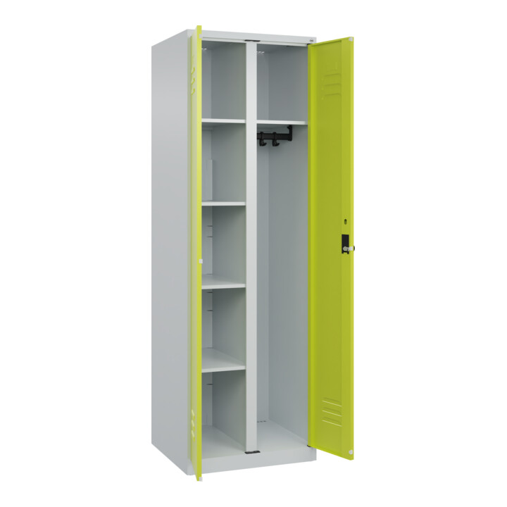 C+P Wäsche-/Garderobenspind Classic PLUS, 2 Abteile, 1850x600x500mm, 7035/0024 Verschluss Sicherheits-Drehriegel Front 1108060 RDS Viridingrün