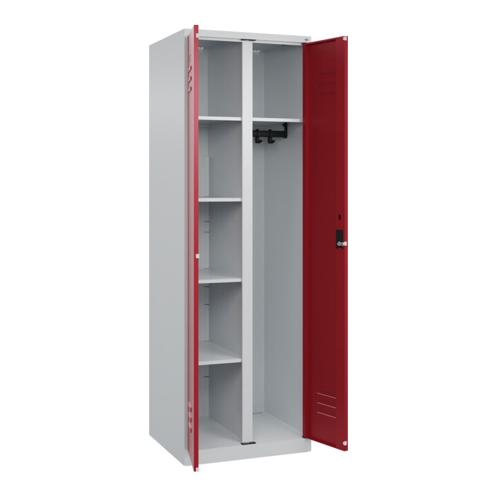 C+P Wäsche-/Garderobenspind Classic PLUS, 2 Abteile, 1850x600x500mm, 7035/3003 Verschluss Zylinderschloss Front RAL 3003 Rubinrot
