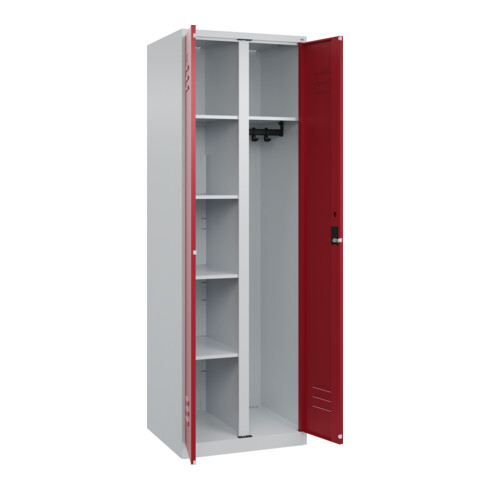C+P Wäsche-/Garderobenspind Classic PLUS, 2 Abteile, 1850x600x500mm, 7035/3003 Verschluss Zylinderschloss Front RAL 3003 Rubinrot