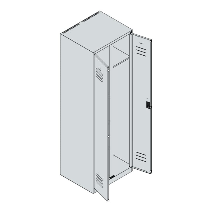C+P Wäsche-/Garderobenspind Classic PLUS, 2 Abteile, 1850x600x500mm, 7035/3020 Verschluss Zylinderschloss Front RAL 3020 Verkehrsrot