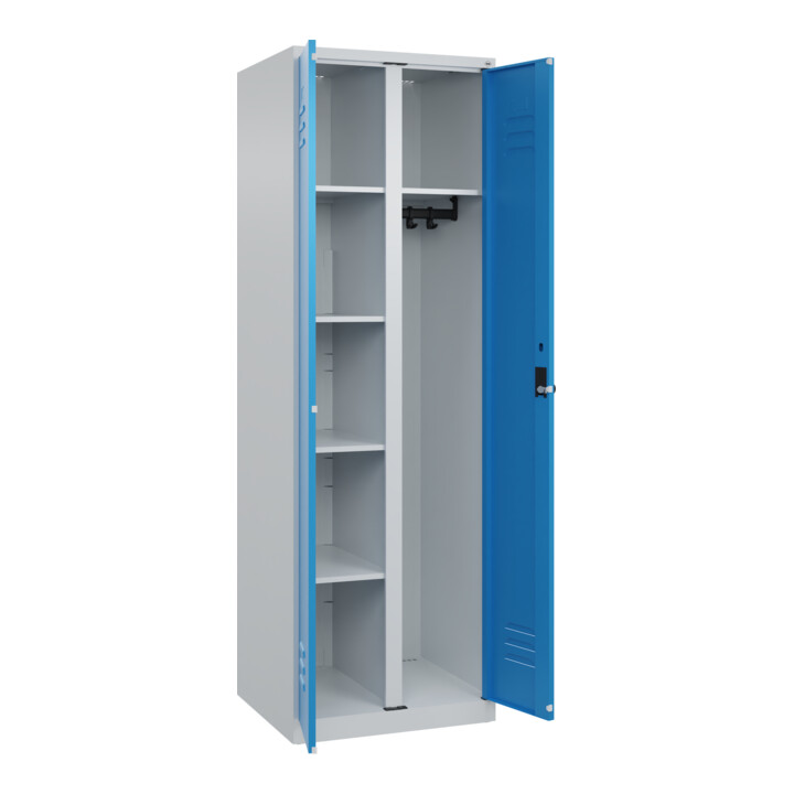 C+P Wäsche-/Garderobenspind Classic PLUS, 2 Abteile, 1850x600x500mm, 7035/5012 Verschluss Sicherheits-Drehriegel Front RAL 5012 Lichtblau
