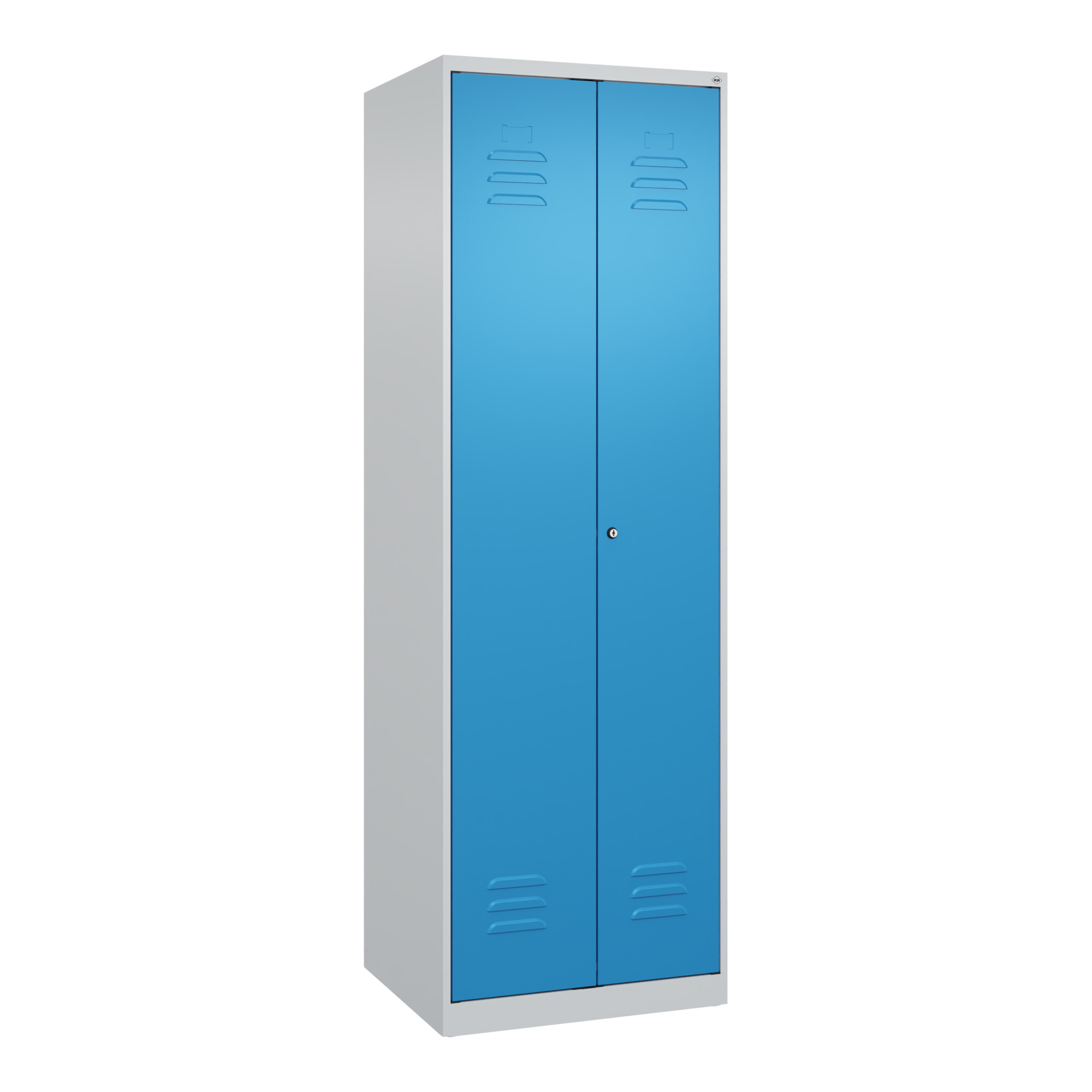 C+P Wäsche-/Garderobenspind Classic PLUS, 2 Abteile, 1850x600x500mm, 7035/5012 Verschluss Zylinderschloss Front RAL 5012 Lichtblau ; C + P Möbelsystem