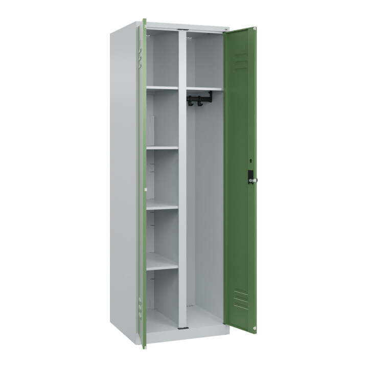 C+P Wäsche-/Garderobenspind Classic PLUS, 2 Abteile, 1850x600x500mm, 7035/6011 Verschluss Sicherheits-Drehriegel Front RAL 6011 Resedagrün