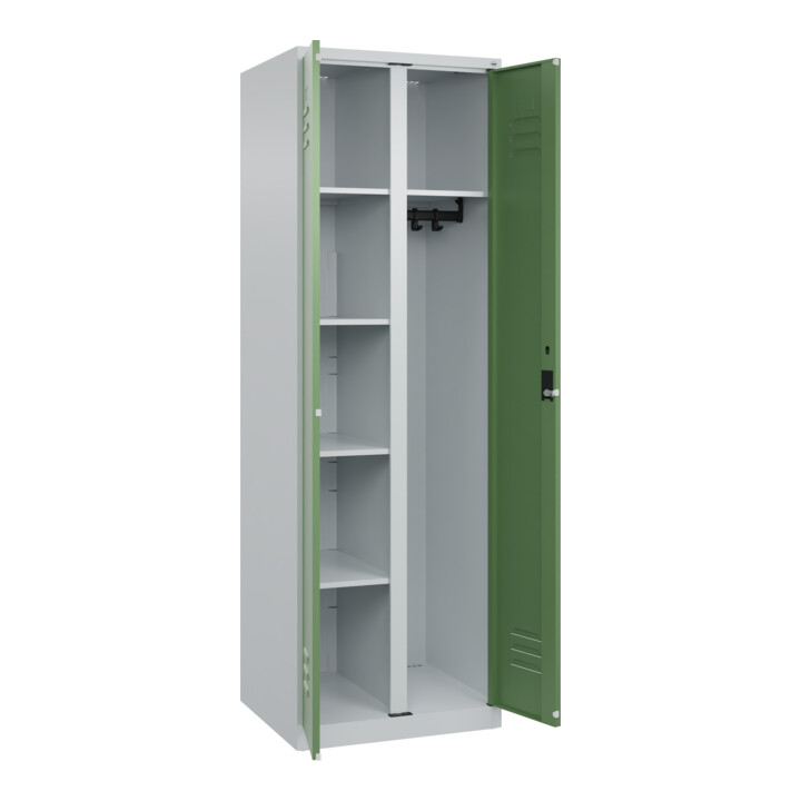 C+P Wäsche-/Garderobenspind Classic PLUS, 2 Abteile, 1850x600x500mm, 7035/6011 Verschluss Zylinderschloss Front RAL 6011 Resedagrün