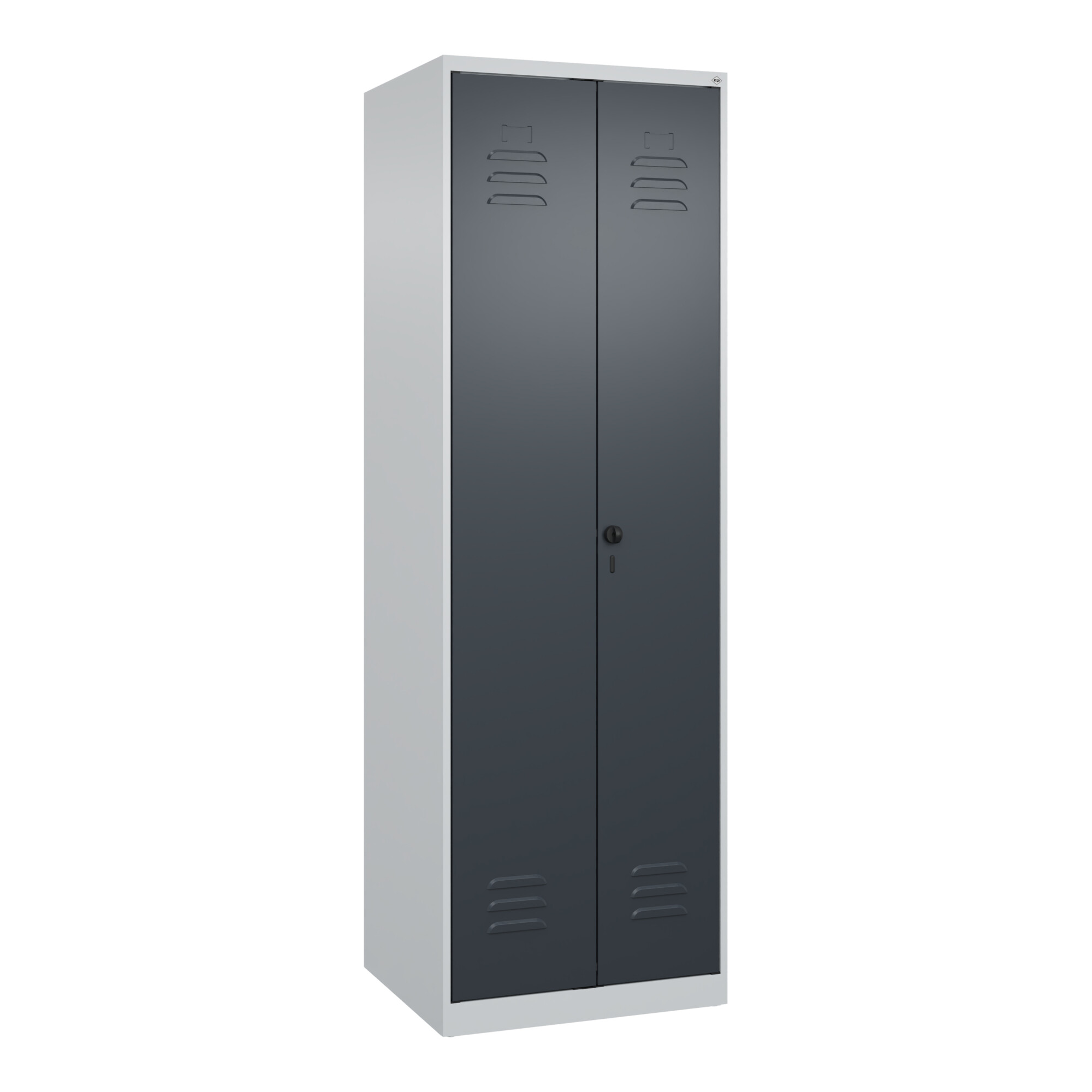 C+P Wäsche-/Garderobenspind Classic PLUS, 2 Abteile, 1850x600x500mm, 7035/7016 Verschluss Sicherheits-Drehriegel Front RAL 7016 Anthrazitgrau ; C + P