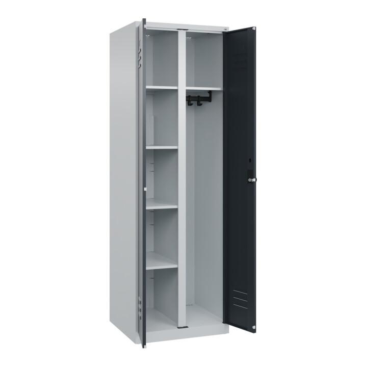 C+P Wäsche-/Garderobenspind Classic PLUS, 2 Abteile, 1850x600x500mm, 7035/7016 Verschluss Sicherheits-Drehriegel Front RAL 7016 Anthrazitgrau