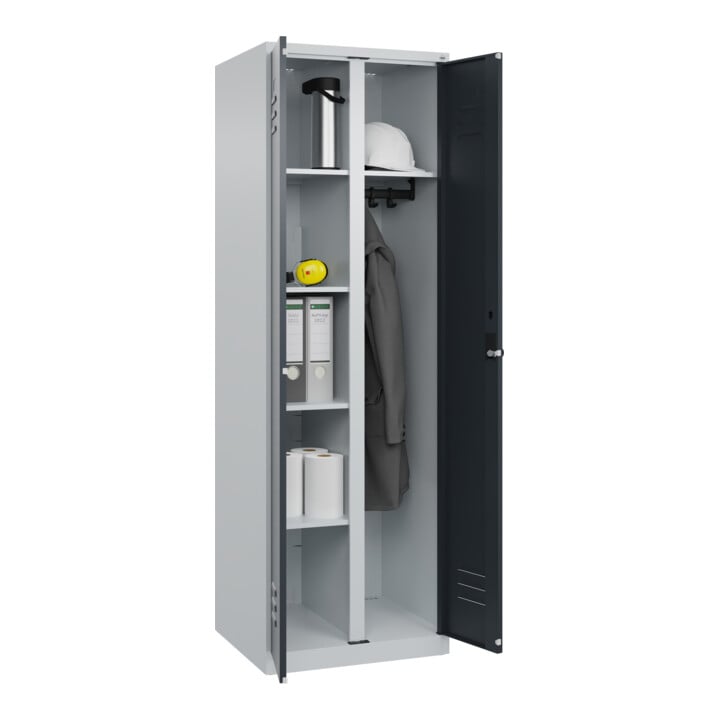 C+P Wäsche-/Garderobenspind Classic PLUS, 2 Abteile, 1850x600x500mm, 7035/7016 Verschluss Sicherheits-Drehriegel Front RAL 7016 Anthrazitgrau