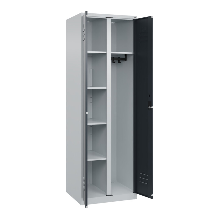 C+P Wäsche-/Garderobenspind Classic PLUS, 2 Abteile, 1850x600x500mm, 7035/7016 Verschluss Zylinderschloss Front RAL 7016 Anthrazitgrau