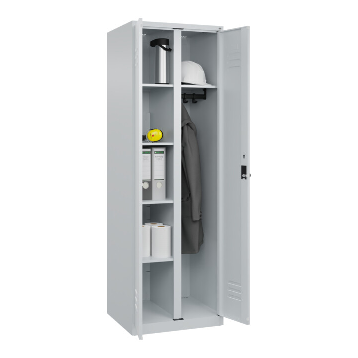 C+P Wäsche-/Garderobenspind Classic PLUS, 2 Abteile, 1850x600x500mm, 7035/7035 Verschluss Sicherheits-Drehriegel Front RAL 7035 Lichtgrau