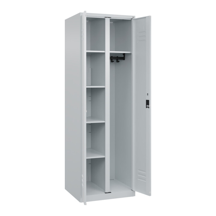 C+P Wäsche-/Garderobenspind Classic PLUS, 2 Abteile, 1850x600x500mm, 7035/7035 Verschluss Zylinderschloss Front RAL 7035 Lichtgrau