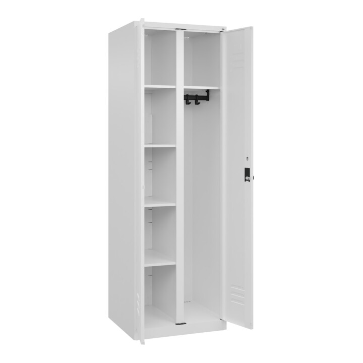 C+P Wäsche-/Garderobenspind Classic PLUS, 2 Abteile, 1850x600x500mm, 9016/9016 Verschluss Sicherheits-Drehriegel Front RAL 9016 Verkehrsweiß