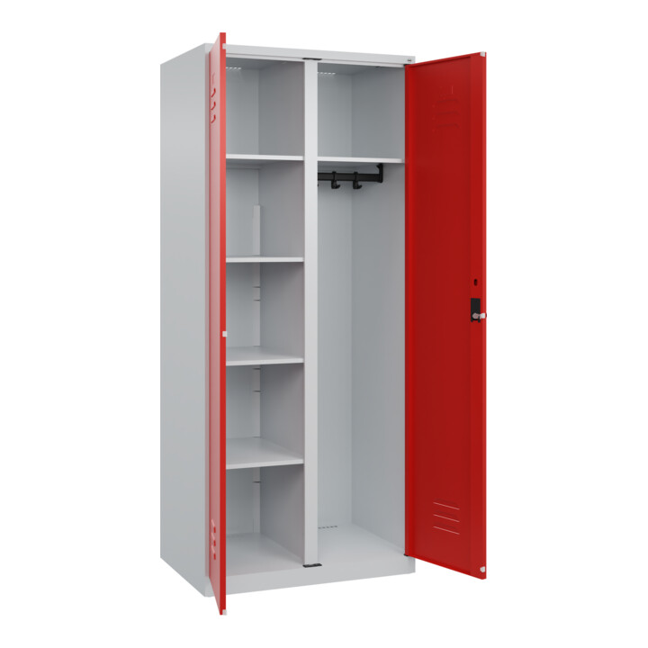 C+P Wäsche-/Garderobenspind Classic PLUS, 2 Abteile, 1850x800x500mm, 7035/3020 Verschluss Sicherheits-Drehriegel Front RAL 3020 Verkehrsrot