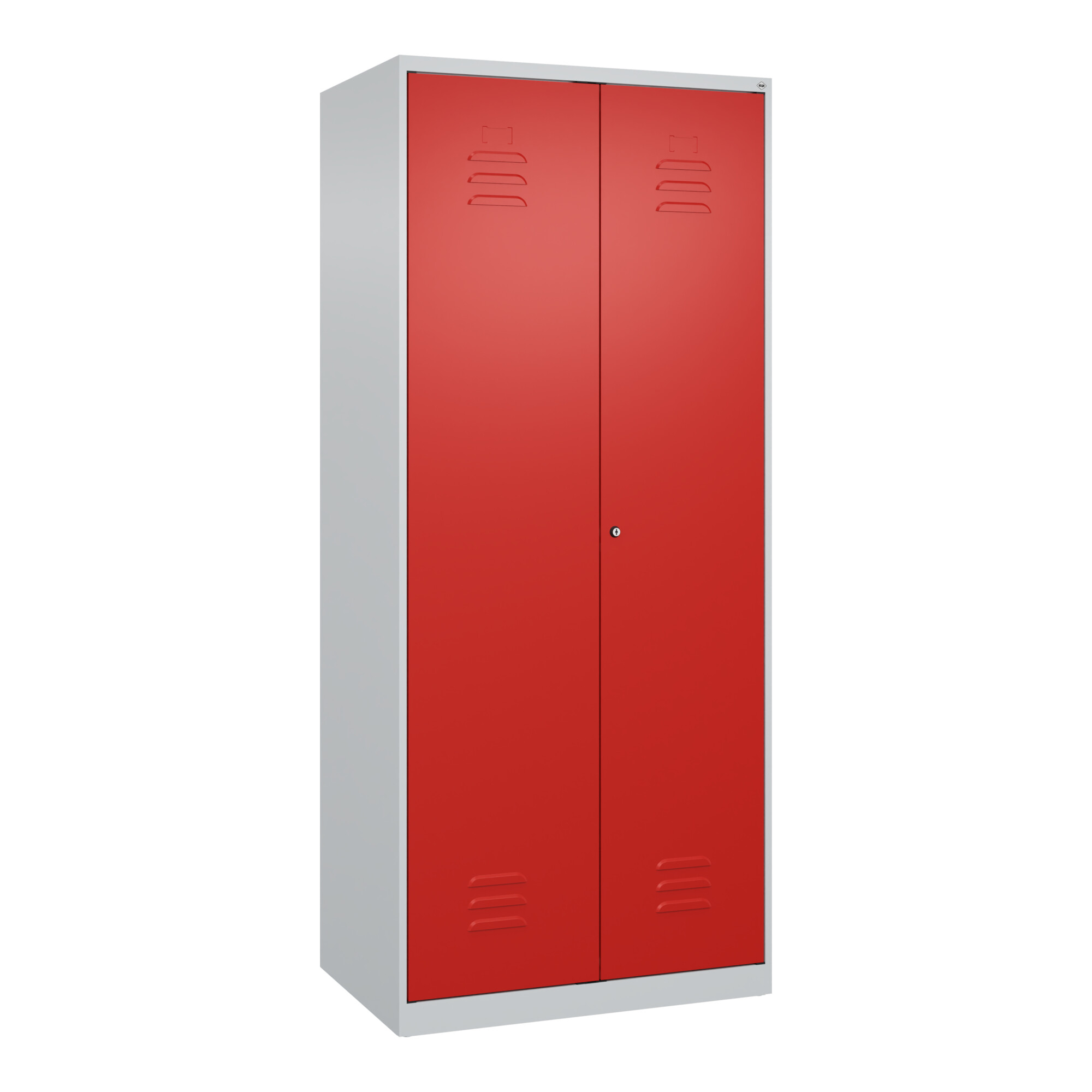 C+P Wäsche-/Garderobenspind Classic PLUS, 2 Abteile, 1850x800x500mm, 7035/3020 Verschluss Zylinderschloss Front RAL 3020 Verkehrsrot ; C + P Möbelsyst