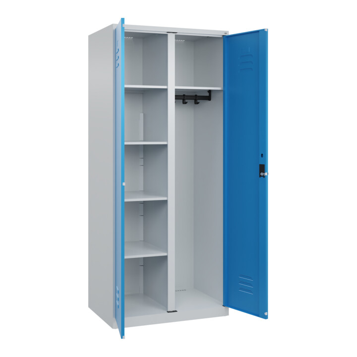 C+P Wäsche-/Garderobenspind Classic PLUS, 2 Abteile, 1850x800x500mm, 7035/5012 Verschluss Sicherheits-Drehriegel Front RAL 5012 Lichtblau