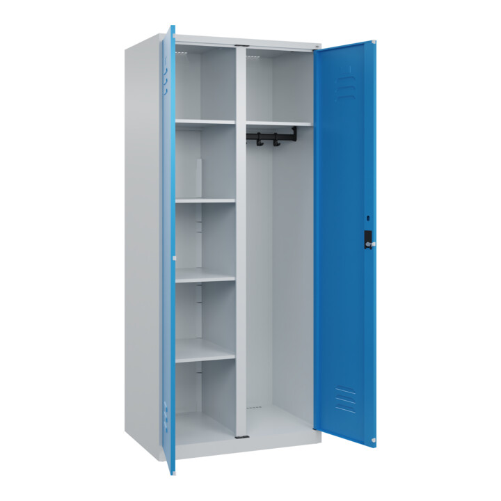 C+P Wäsche-/Garderobenspind Classic PLUS, 2 Abteile, 1850x800x500mm, 7035/5012 Verschluss Zylinderschloss Front RAL 5012 Lichtblau