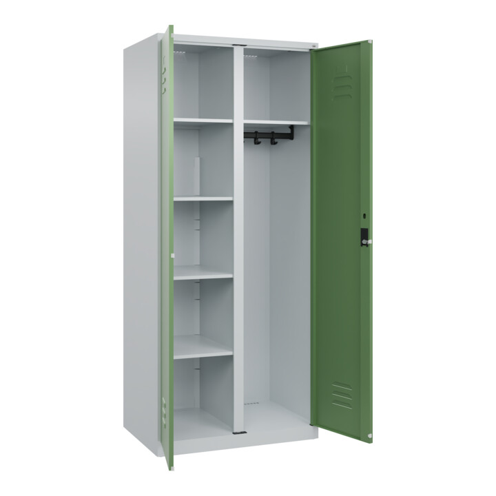 C+P Wäsche-/Garderobenspind Classic PLUS, 2 Abteile, 1850x800x500mm, 7035/6011 Verschluss Zylinderschloss Front RAL 6011 Resedagrün