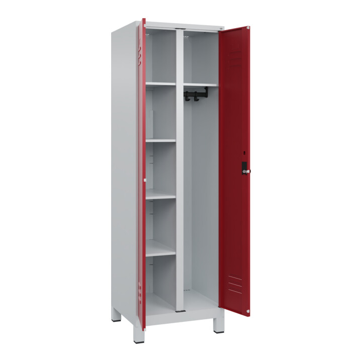 C+P Wäsche-/Kombispind Classic PLUS, Füße, 2 Abteile, 1950x600x500mm, 7035/3003 Verschluss Sicherheits-Drehriegel Front RAL 3003 Rubinrot