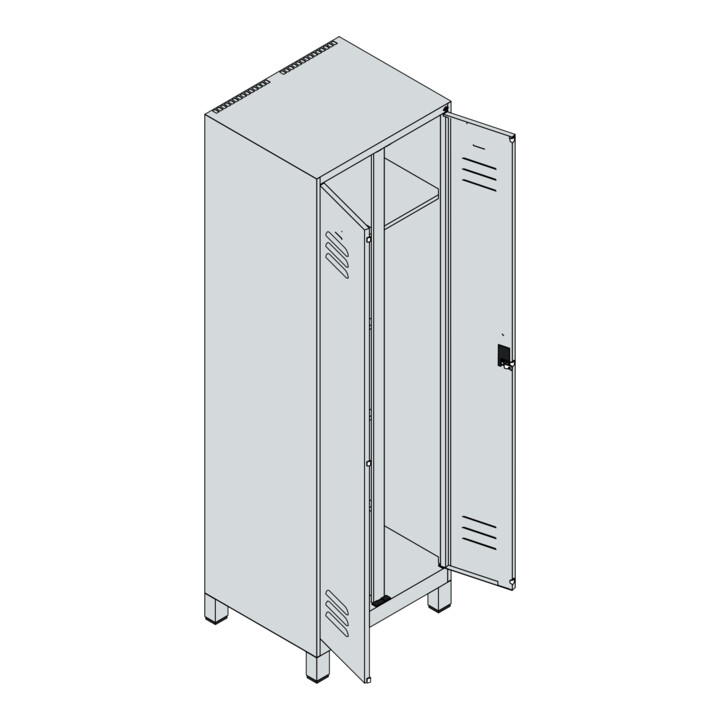 C+P Wäsche-/Kombispind Classic PLUS, Füße, 2 Abteile, 1950x600x500mm, 7035/3003 Verschluss Sicherheits-Drehriegel Front RAL 3003 Rubinrot