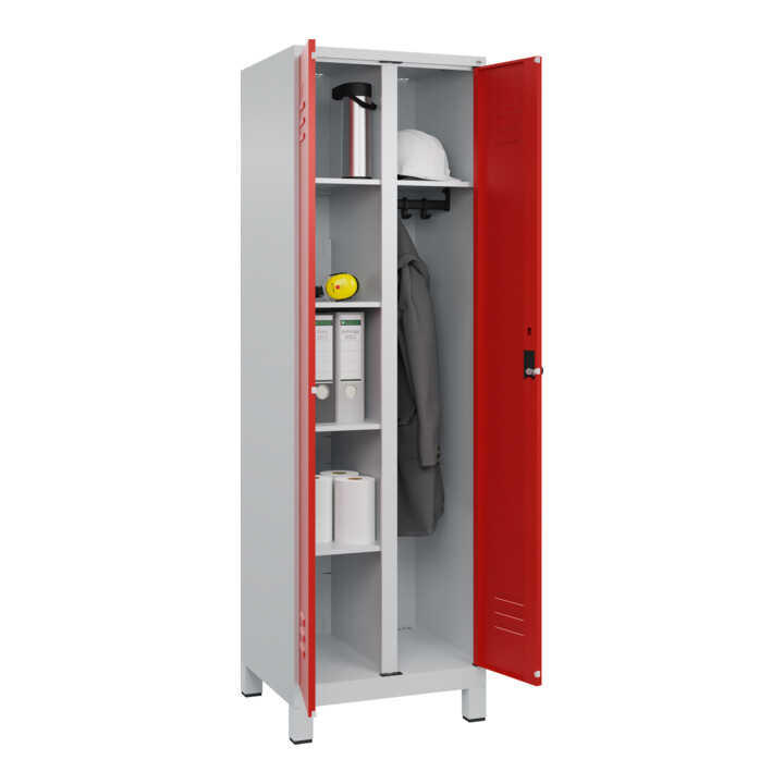 C+P Wäsche-/Kombispind Classic PLUS, Füße, 2 Abteile, 1950x600x500mm, 7035/3020 Verschluss Sicherheits-Drehriegel Front RAL 3020 Verkehrsrot