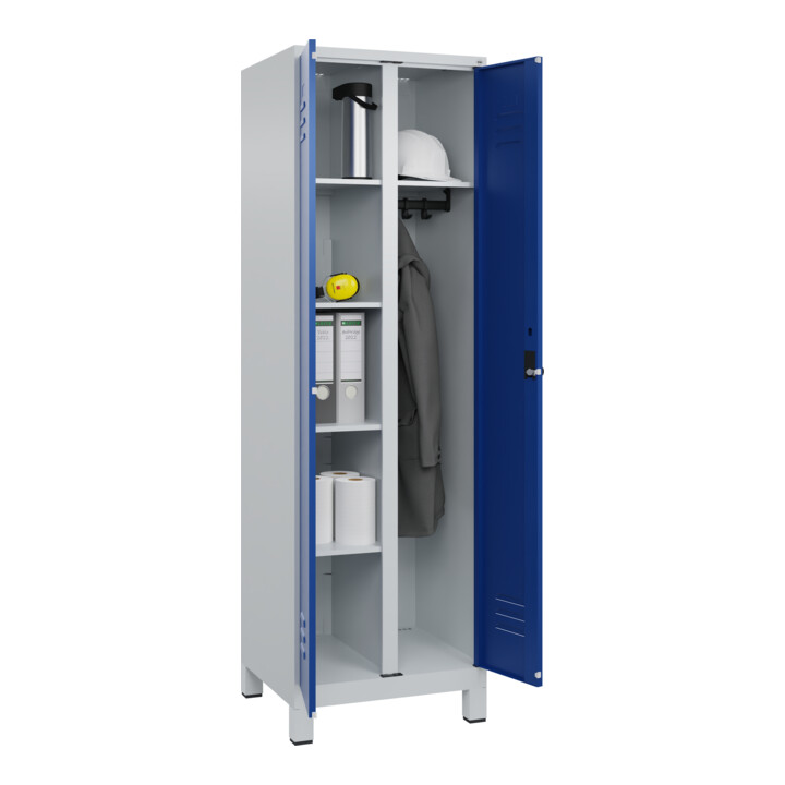 C+P Wäsche-/Kombispind Classic PLUS, Füße, 2 Abteile, 1950x600x500mm, 7035/5010 Verschluss Sicherheits-Drehriegel Front RAL 5010 Enzianblau